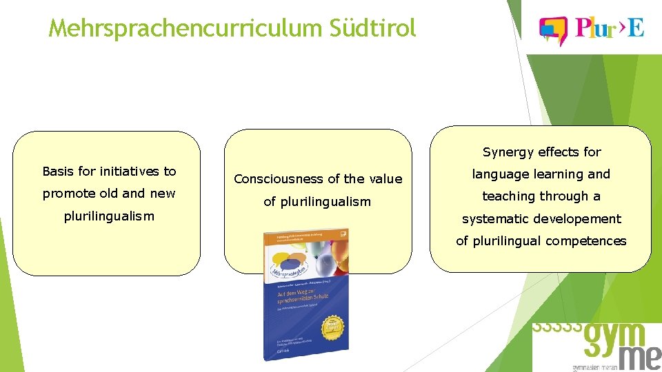 Mehrsprachencurriculum Südtirol Synergy effects for Basis for initiatives to promote old and new plurilingualism