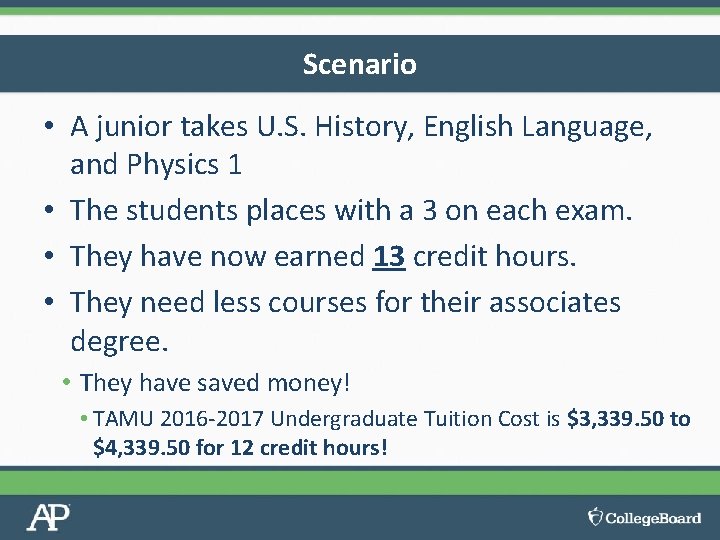 Scenario • A junior takes U. S. History, English Language, and Physics 1 •