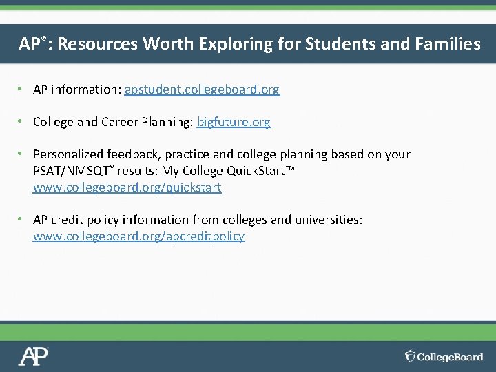 AP®: Resources Worth Exploring for Students and Families • AP information: apstudent. collegeboard. org