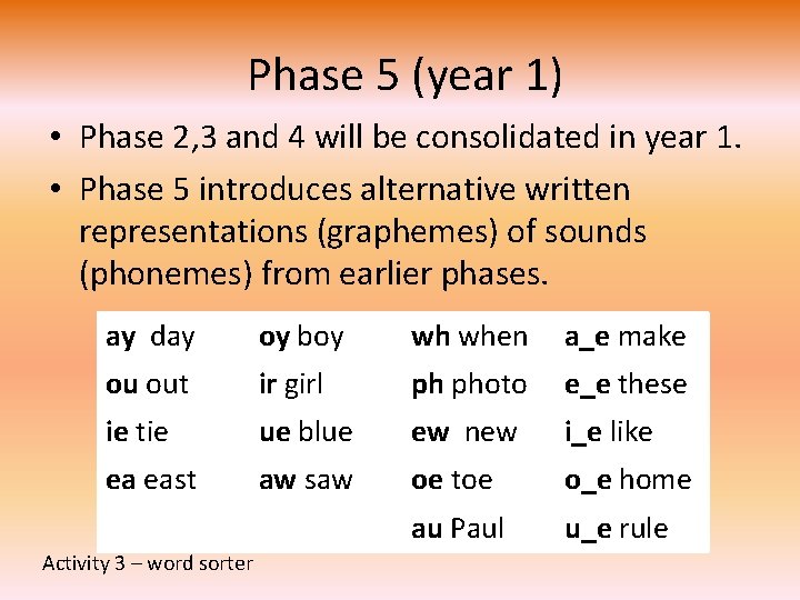 Phase 5 (year 1) • Phase 2, 3 and 4 will be consolidated in