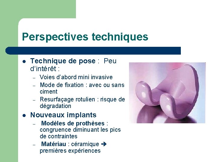 Perspectives techniques l Technique de pose : Peu d’intérêt : – – – l Perspectives techniques l Technique de pose : Peu d’intérêt : – – – l