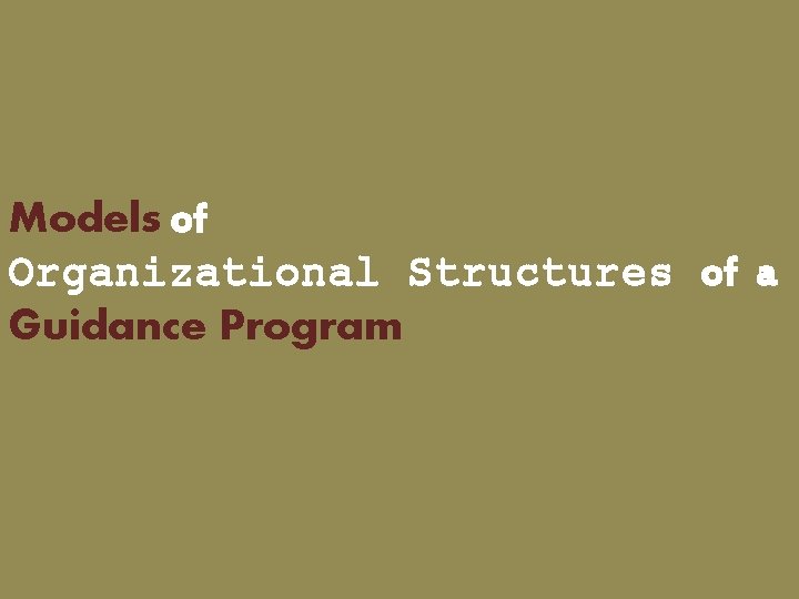 Models of Organizational Structures of a Guidance Program Models of Organizational Structures of a Guidance Program