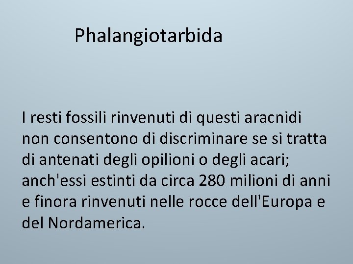 Phalangiotarbida I resti fossili rinvenuti di questi aracnidi non consentono di discriminare se si Phalangiotarbida I resti fossili rinvenuti di questi aracnidi non consentono di discriminare se si