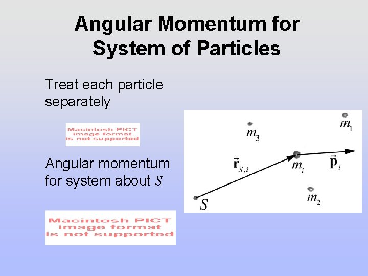 Angular Momentum for System of Particles Treat each particle separately Angular momentum for system