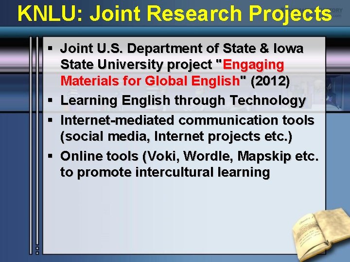 KNLU: Joint Research Projects § Joint U. S. Department of State & Iowa State