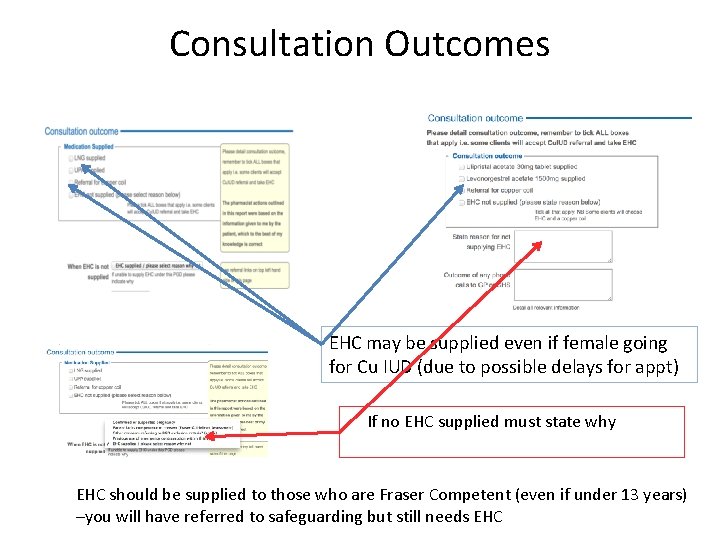 Consultation Outcomes EHC may be supplied even if female going for Cu IUD (due