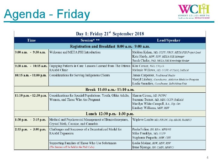 Agenda - Friday 4 