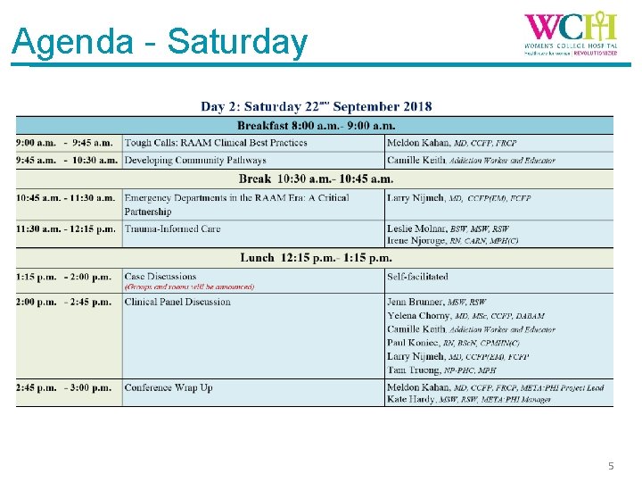 Agenda - Saturday 5 