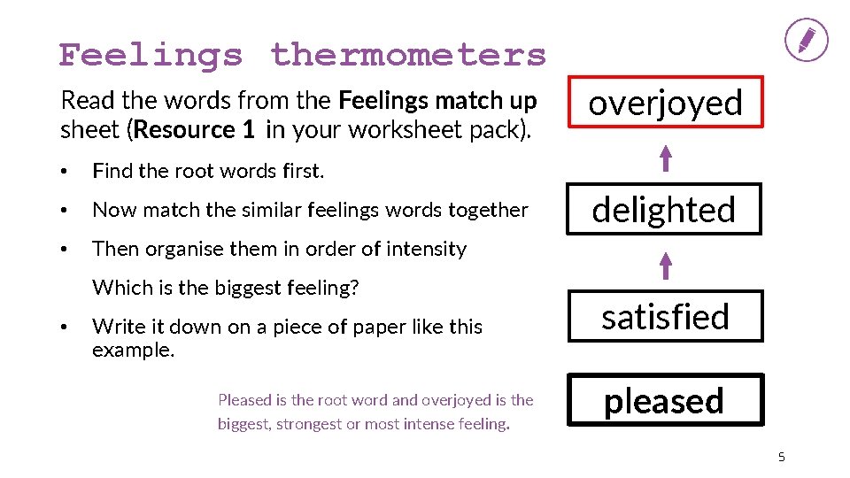 Feelings thermometers Read the words from the Feelings match up sheet (Resource 1 in