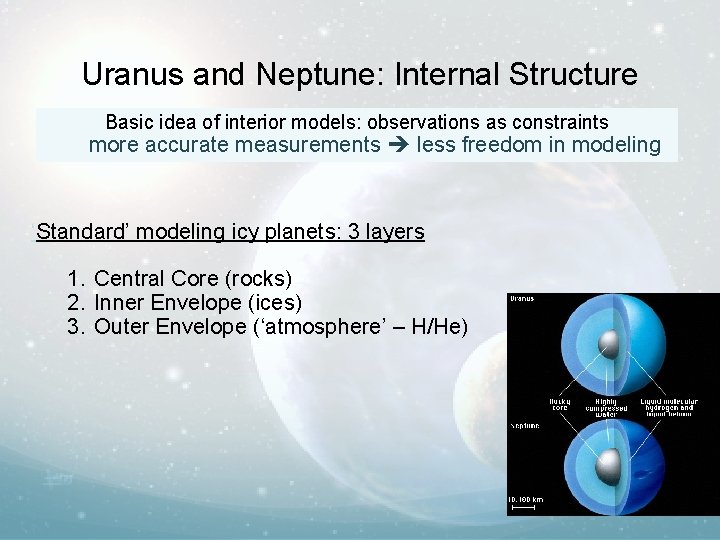 Uranus and Neptune: Internal Structure Basic idea of interior models: observations as constraints more