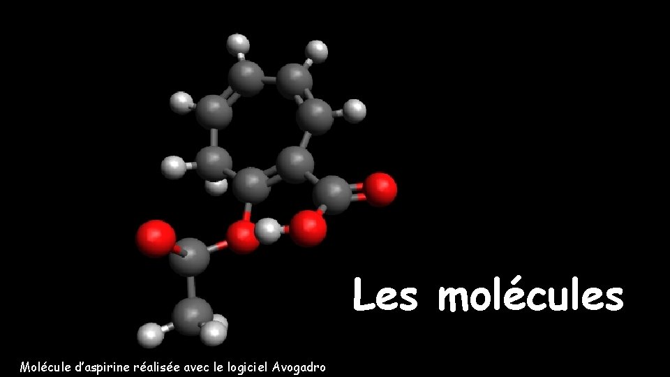 Les molécules Molécule d’aspirine réalisée avec le logiciel Avogadro 