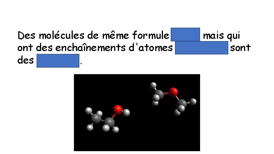 Des molécules de même formule brute mais qui ont des enchaînements d'atomes différents sont
