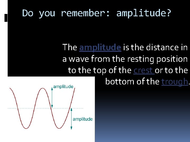 Do you remember: amplitude? The amplitude is the distance in a wave from the