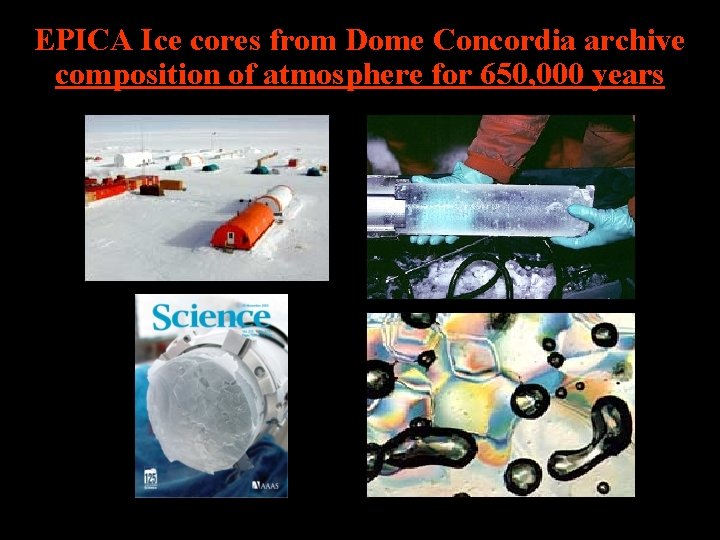 EPICA Ice cores from Dome Concordia archive composition of atmosphere for 650, 000 years EPICA Ice cores from Dome Concordia archive composition of atmosphere for 650, 000 years