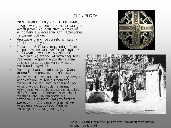 PLAN BURZA • • • Plan , , Burza ‘’. ( styczeń – lipiec