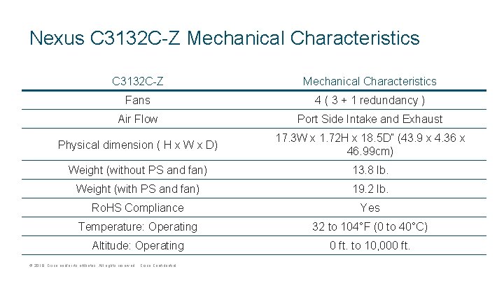 Nexus C 3132 C-Z Mechanical Characteristics Fans 4 ( 3 + 1 redundancy )