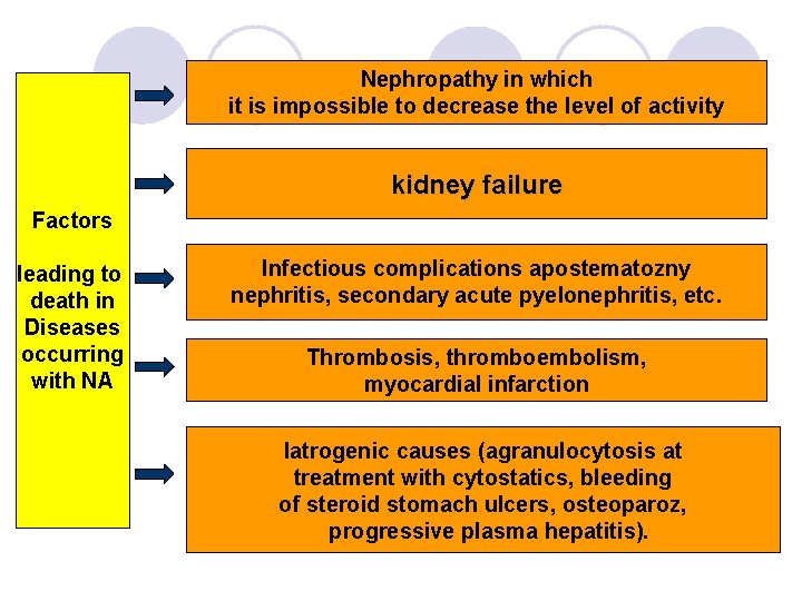 Nephropathy in which it is impossible to decrease the level of activity kidney failure