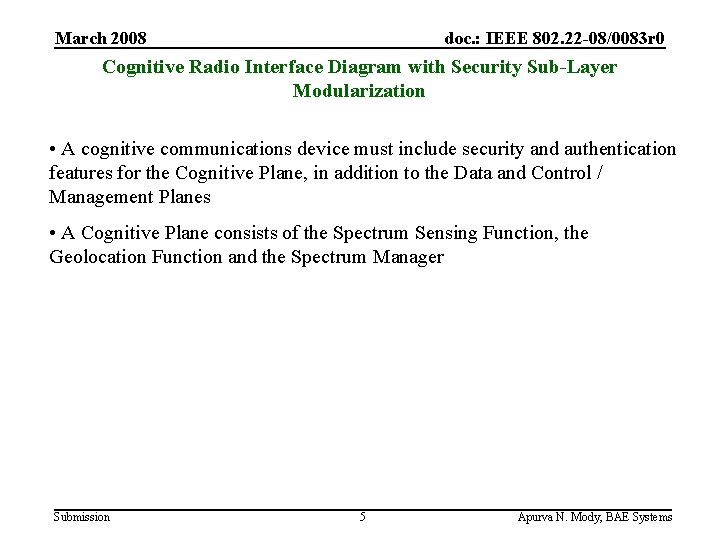 March 2008 doc. : IEEE 802. 22 -08/0083 r 0 Cognitive Radio Interface Diagram