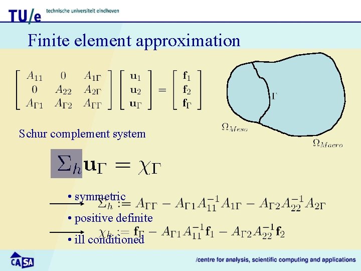 Finite element approximation Schur complement system • symmetric • positive definite • ill conditioned