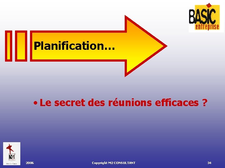 Planification… • Le secret des réunions efficaces ? 2006 Copyright M 2 CONSULTANT 34
