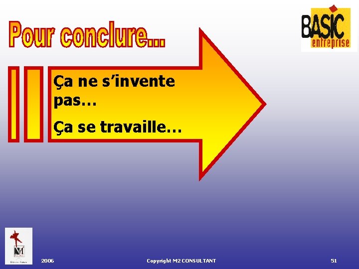 Ça ne s’invente pas… Ça se travaille… 2006 Copyright M 2 CONSULTANT 51 