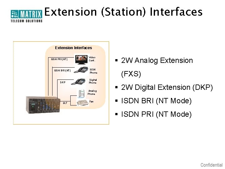 Extension (Station) Interfaces Extension Interfaces ISDN PRI (NT) Video Conf. ISDN BRI (NT) ISDN