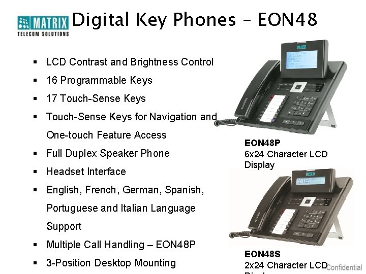 Digital Key Phones – EON 48 § LCD Contrast and Brightness Control § 16