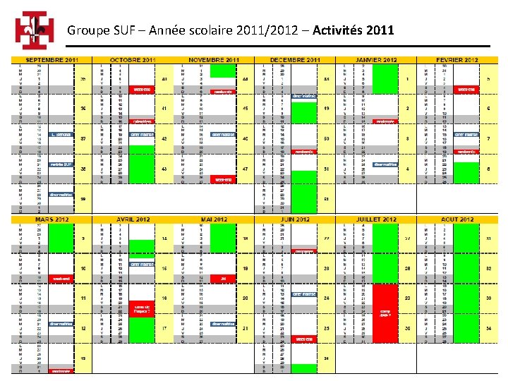 Groupe SUF – Année scolaire 2011/2012 – Activités 2011 