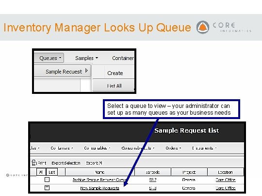 Inventory Manager Looks Up Queue Select a queue to view – your administrator can Inventory Manager Looks Up Queue Select a queue to view – your administrator can