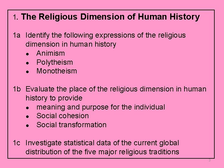 1. The Religious Dimension of Human History 1 a Identify the following expressions of