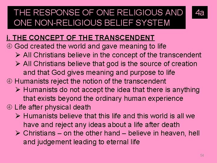 THE RESPONSE OF ONE RELIGIOUS AND ONE NON-RELIGIOUS BELIEF SYSTEM TO… i. THE CONCEPT