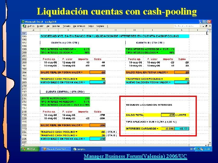 Liquidación cuentas con cash-pooling Manager Business Forum(Valencia) 2006/UC Liquidación cuentas con cash-pooling Manager Business Forum(Valencia) 2006/UC
