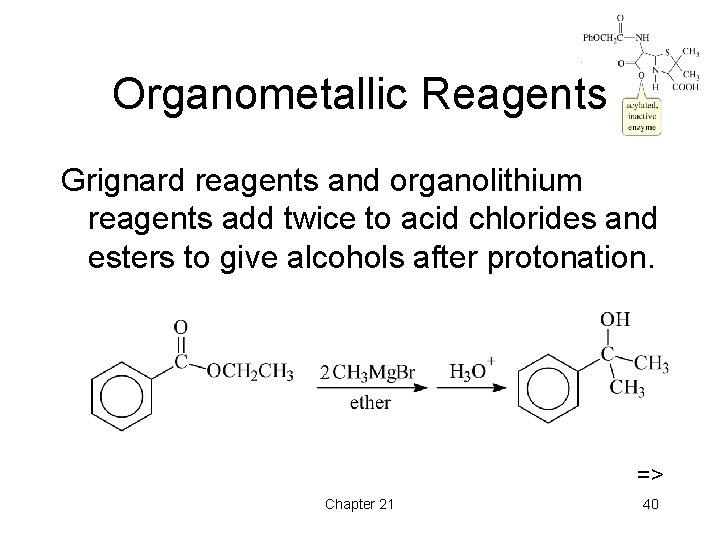 Organometallic Reagents Grignard reagents and organolithium reagents add twice to acid chlorides and esters