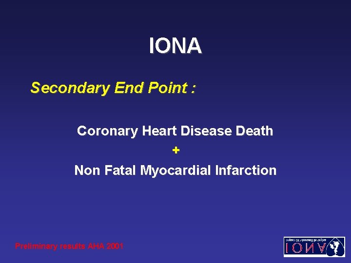 IONA Secondary End Point : Coronary Heart Disease Death + Non Fatal Myocardial Infarction