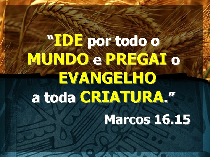 “IDE por todo o MUNDO e PREGAI o EVANGELHO a toda CRIATURA. ” Marcos