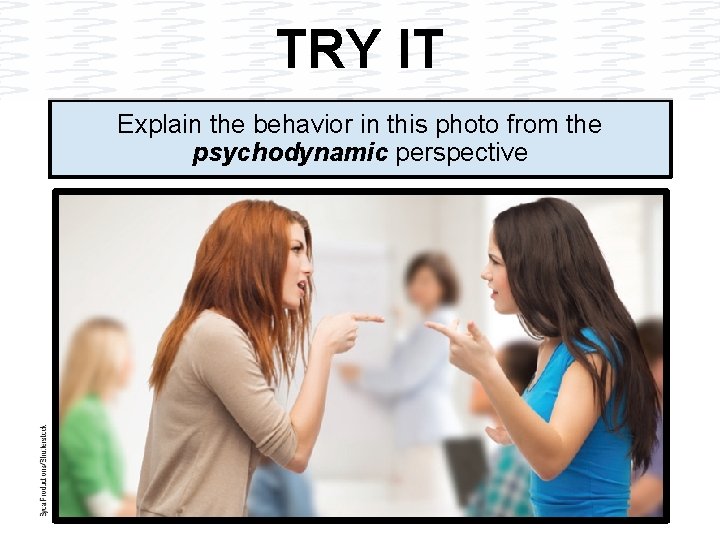 TRY IT Explain the behavior in this photo from the psychodynamic perspective 