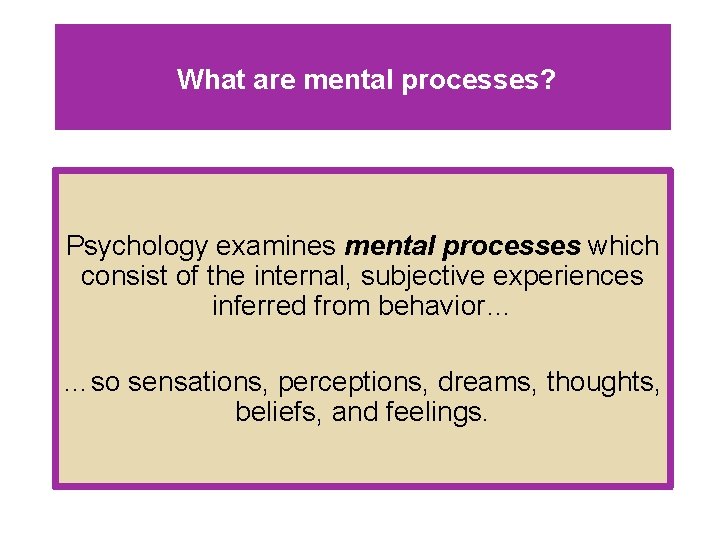 What are mental processes? Psychology examines mental processes which consist of the internal, subjective