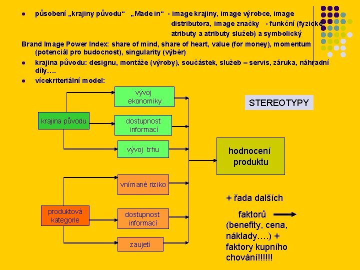 působení „krajiny původu“ „Made in“ - image krajiny, image výrobce, image distributora, image značky