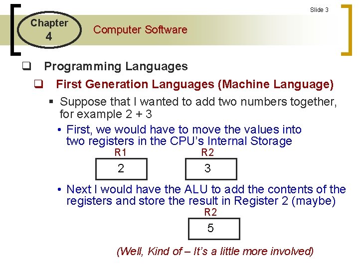 Slide 3 Chapter 4 Computer Software q Programming Languages q First Generation Languages (Machine Slide 3 Chapter 4 Computer Software q Programming Languages q First Generation Languages (Machine