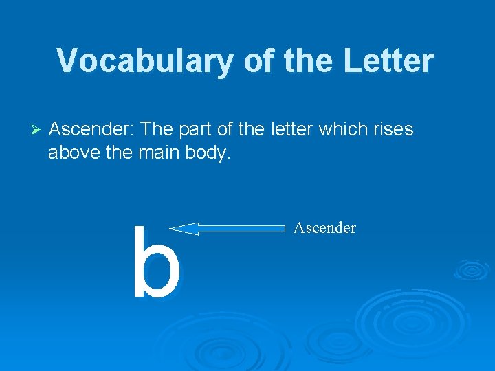 Vocabulary of the Letter Ø Ascender: The part of the letter which rises above