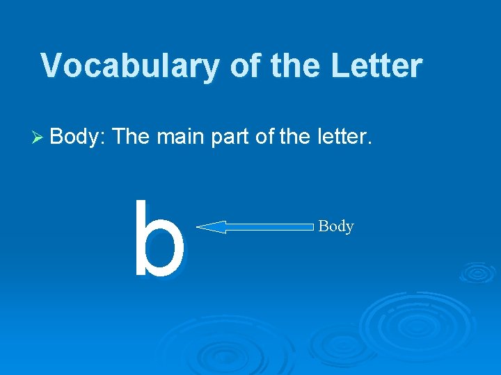 Vocabulary of the Letter Ø Body: The main part of the letter. b Body