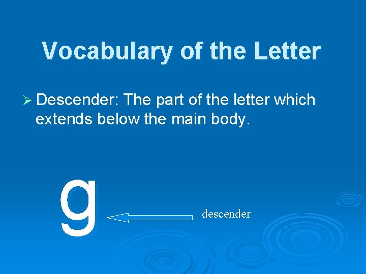 Vocabulary of the Letter Ø Descender: The part of the letter which extends below