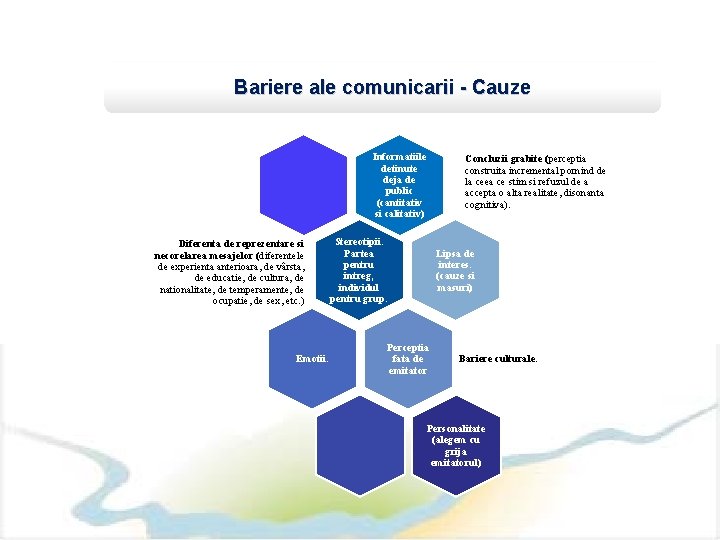 Bariere ale comunicarii - Cauze Informatiile detinute deja de public (cantitativ si calitativ) Diferenta