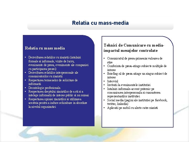 Relatia cu mass-media Relatia cu mass media Tehnici de Comunicare cu mediaimpactul mesajelor controlate