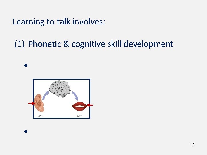 Learning to talk involves: (1) Phonetic & cognitive skill development • • 10 