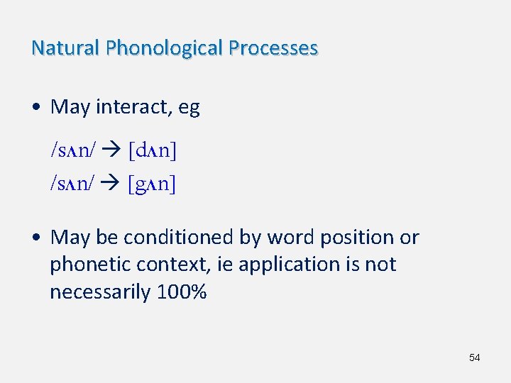 Natural Phonological Processes • May interact, eg /s n/ [d n] /s n/ [g
