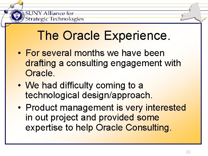 The Oracle Experience. • For several months we have been drafting a consulting engagement