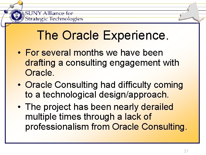 The Oracle Experience. • For several months we have been drafting a consulting engagement
