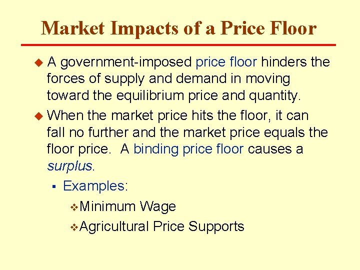 Market Impacts of a Price Floor u. A government-imposed price floor hinders the forces