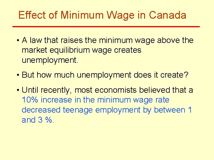 Effect of Minimum Wage in Canada • A law that raises the minimum wage